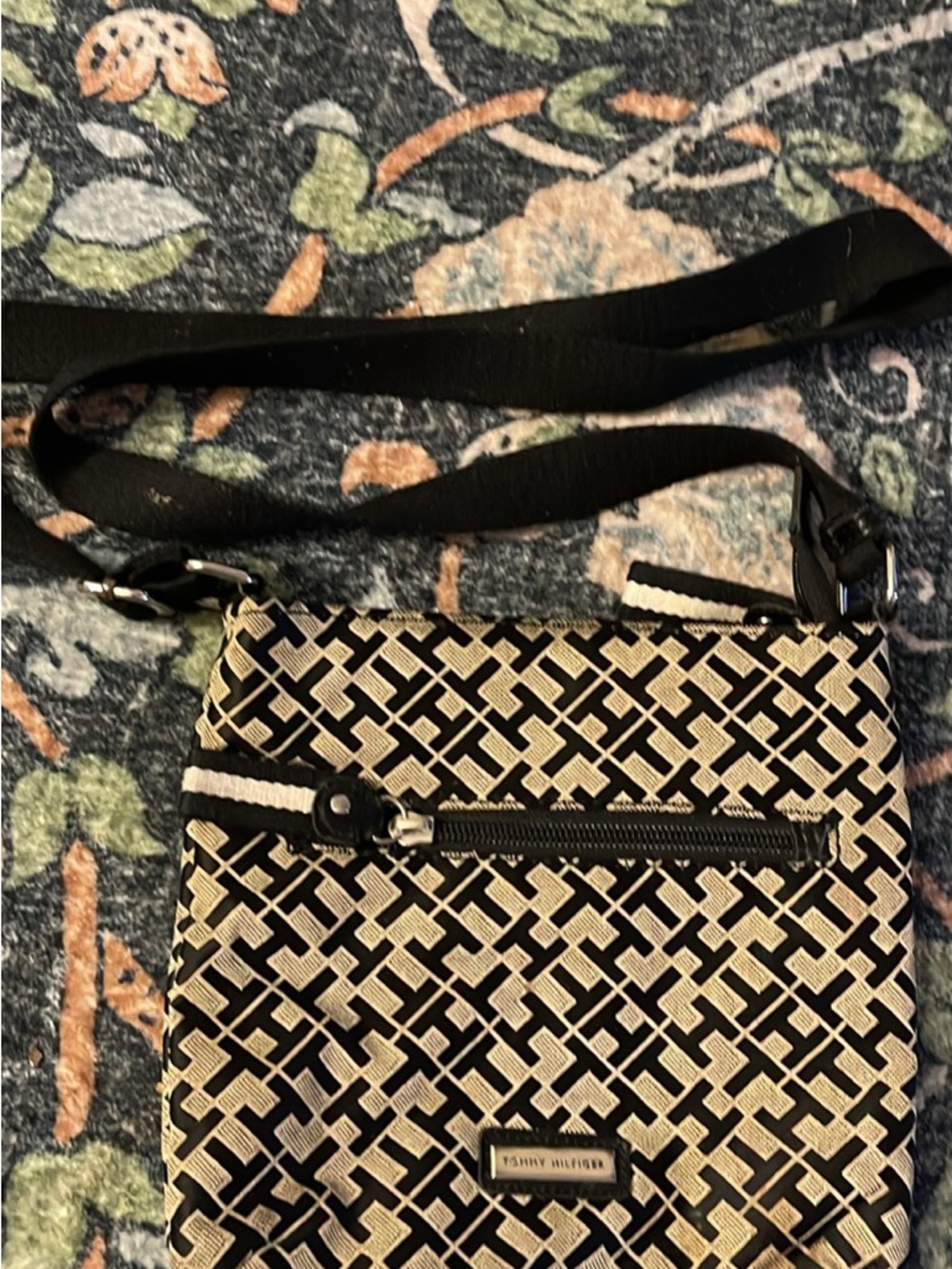 Tommy Hilfiger Black & Cream Patterned Crossbody